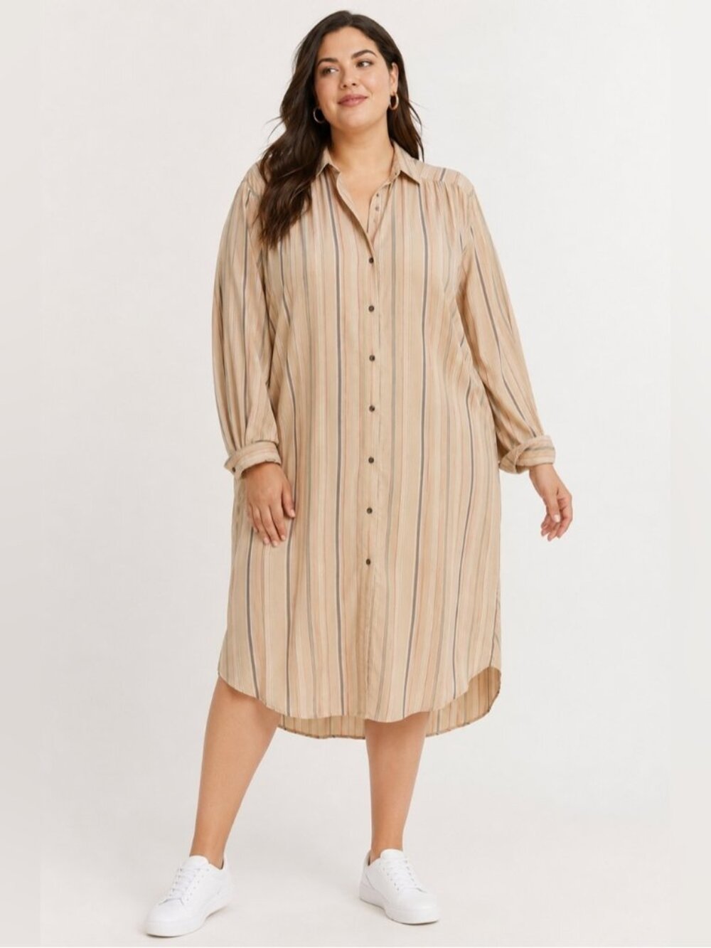 Addition Elle Beige Midi Shirt Dress size 4X New NWT Fall Minimalist Office